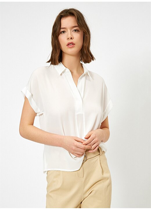 Koton Düğme Detaylı Gömlek Yaka Bluz 2