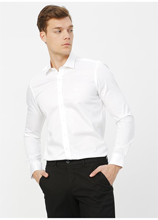 Beymen Business Slim Fit Klasik Gömlek Yaka Düz Beyaz Erkek Gömlek 4B2000000111 3