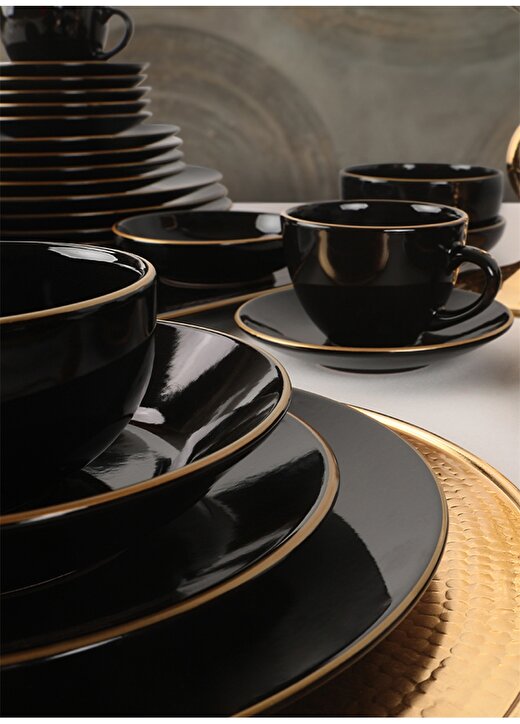 Keramika Siyah Fileli 44 Parça 6 Kişilik Yemek Takımı 2