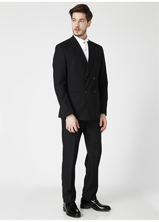 Fabrika Ceket Yaka Normal Bel Slim Fit Düz Siyah Erkek Takım Elbise - SIMON-KIMYA18/778 1