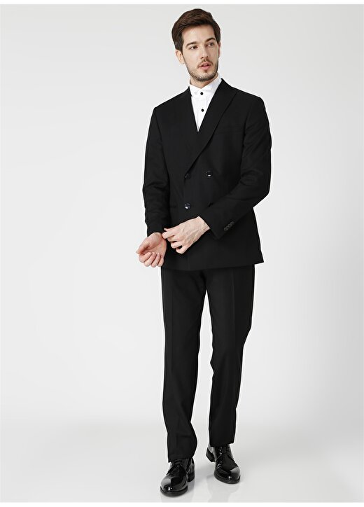 Fabrika Ceket Yaka Normal Bel Slim Fit Düz Siyah Erkek Takım Elbise - SIMON-KIMYA18/778 2