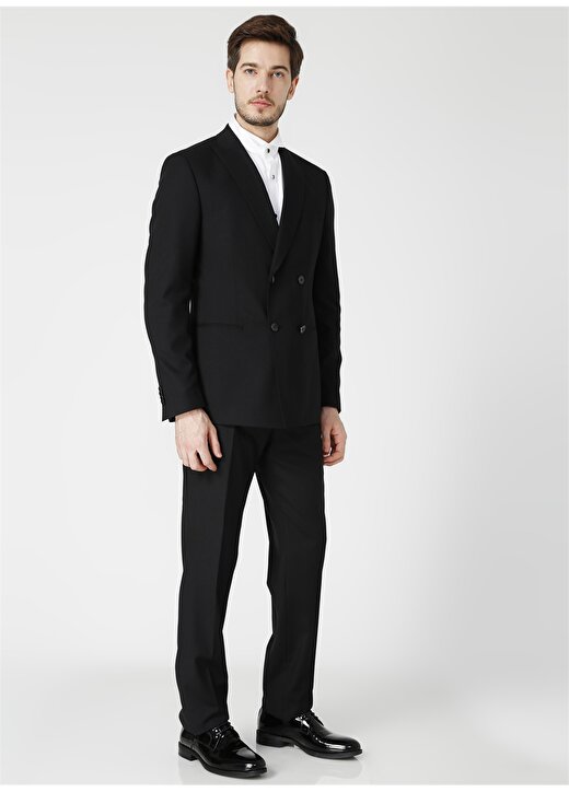 Fabrika Ceket Yaka Normal Bel Slim Fit Düz Siyah Erkek Takım Elbise - SIMON-KIMYA18/778 3