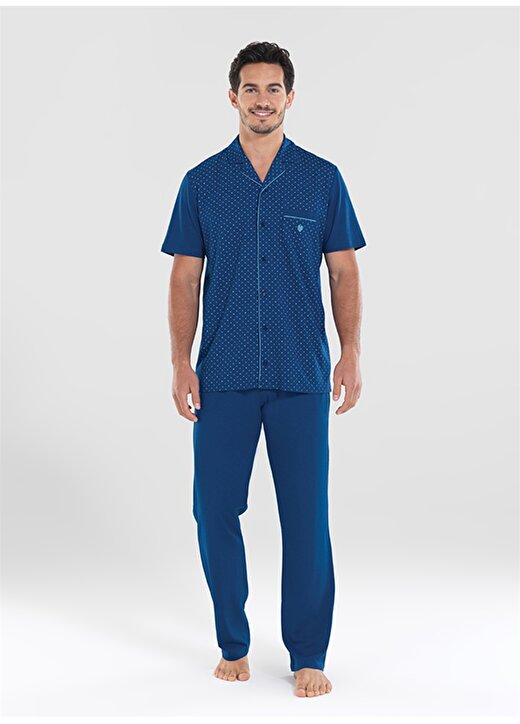 Blackspade Puantiye Detaylı Lacivert Melanj Erkek Pijama Takımı 1