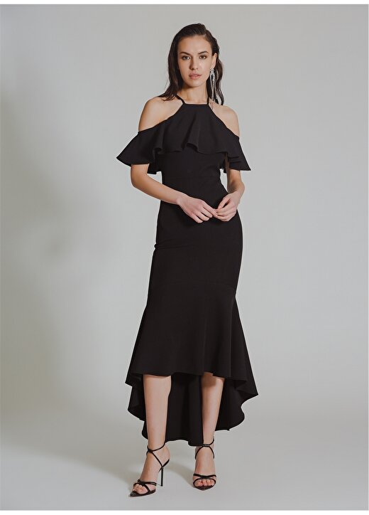 People By Fabrika Düz Siyah Uzun Kadın Elbise 4