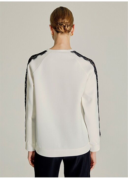 Ng Style Dantel Şeritli Scuba Beyaz Sweatshirt 4