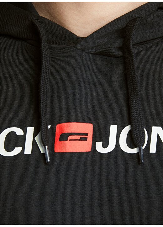 Jack & Jones 12137054_Jjecorp Old Logo Sweat Hoo Kapüşonlu Uzun Kollu Regular Fit Baskılı Siyah Erkek Sweatshirt 3