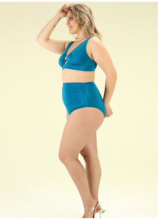 Bellisa Yüksek Bel Tokalı Üst Petrol Kadın Bikini Takım 2