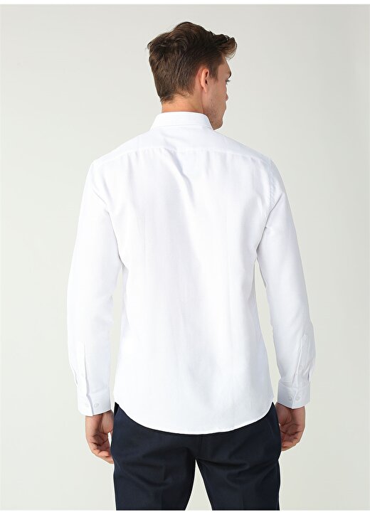 Fabrika Comfort Düğmeli Yaka Armürlü Beyaz Gömlek 4