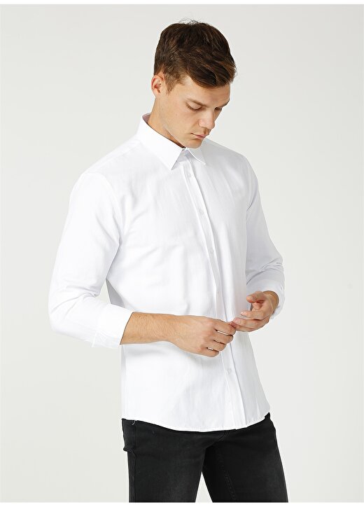 Fabrika Comfort Gömlek Yaka Armürlü Beyaz Gömlek 1