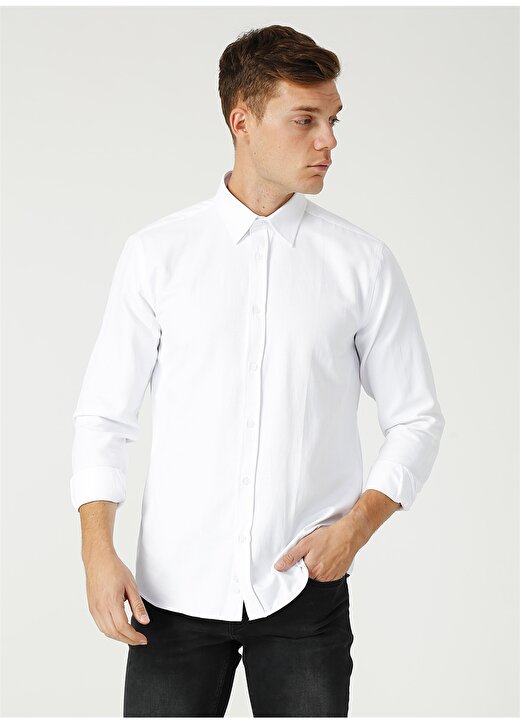 Fabrika Comfort Gömlek Yaka Armürlü Beyaz Gömlek 3