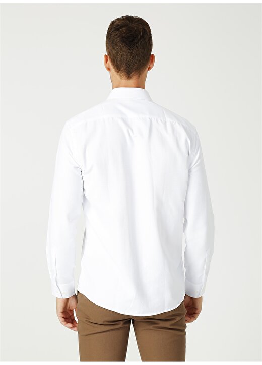 Fabrika Comfort Gömlek Yaka Baklava Desen Beyaz Gömlek 4