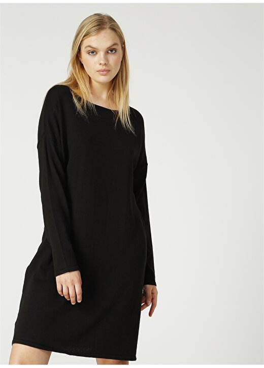 Fabrika Comfort Kayık Yaka Simli Siyah Kadın Elbise 3