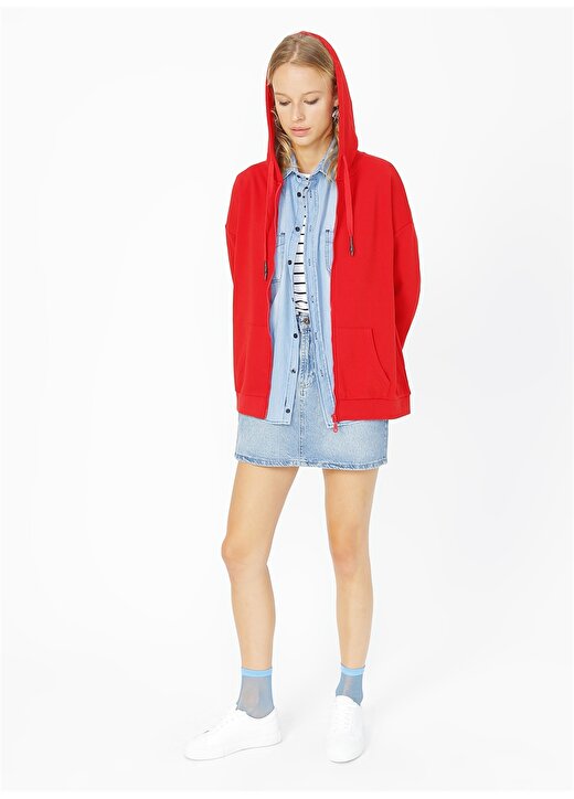 Limon VERONA Kapüşonlu Uzun Kol Standart Düz Kırmızı Kadın Sweatshirt 2