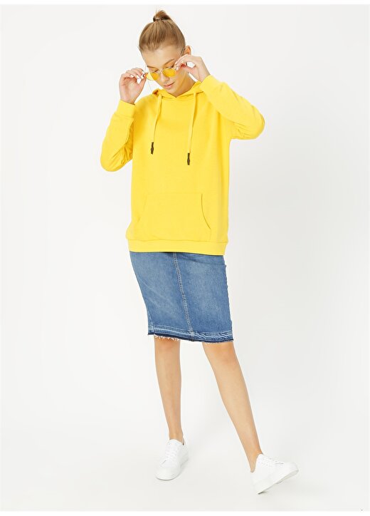 Limon Kapüşon Yaka Sarı Kadın Sweatshirt 2
