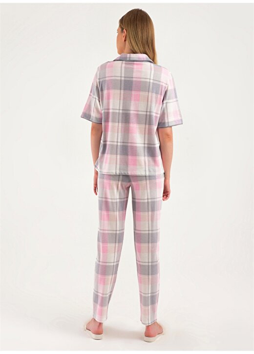 Magic Form 18280 V Yaka Normal Kalıp Desenli Gri Kadın Pijama Takımı 2