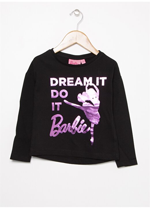 Barbie Baskılı Siyah Kız Çocuk T-Shirt 1