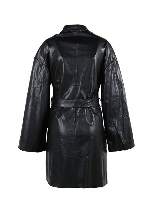 Selma Çilek Siyah Kadın Dik Yaka Deri Görünümlü Elbise SLM-76 2