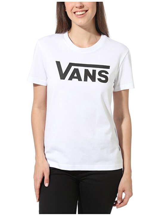 Vans VN0A3UP4WHT1 Flyin Bisiklet Yaka Beyaz Yazı Baskılı Kadın T-Shirt 1