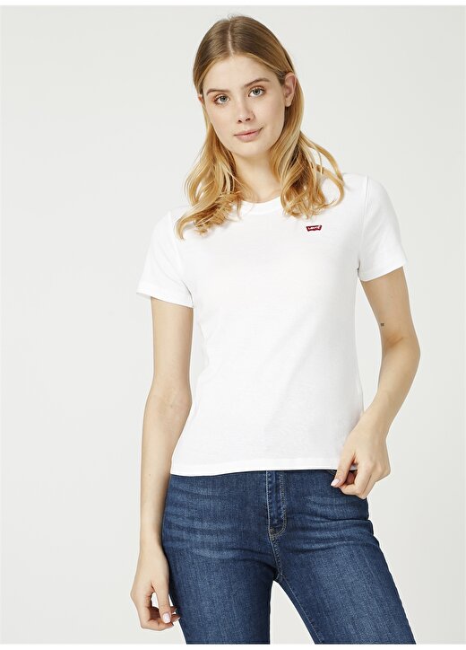 Levis Kadın Beyaz Bisiklet Yaka T-Shirt 1
