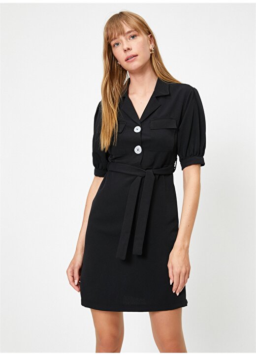 Koton Gömlek Yaka Siyah Kadın Elbise 2