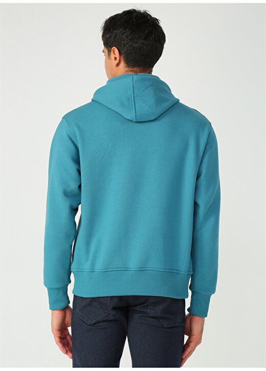 Mavi Kapüşonlu Rahat Düz Koyu Yeşil Erkek Sweatshirt 4