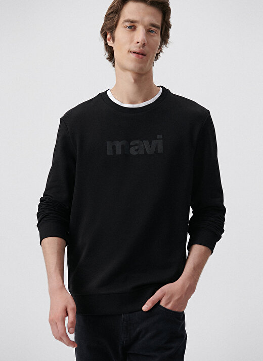 Mavi Bisiklet Yaka Siyah Erkek Sweatshirt 066303-900 MAVİ BASKILI SWEATSHIRT 2