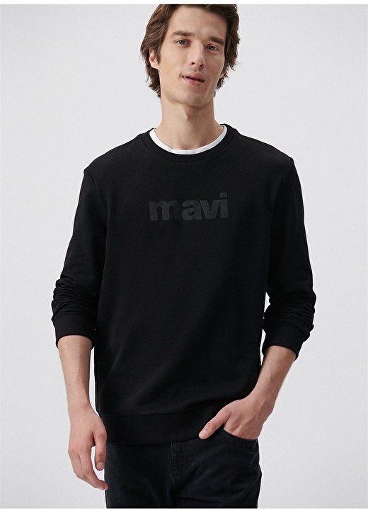 Mavi Bisiklet Yaka Siyah Erkek Sweatshirt 066303-900 MAVİ BASKILI SWEATSHIRT 2