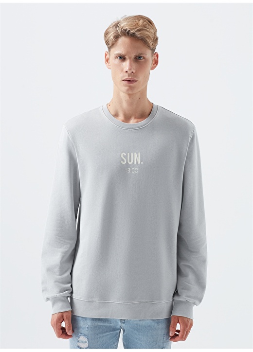 Mavi Gri Baskılı Sweatshirt 4