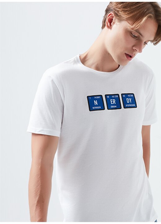 Mavi Erkek Beyaz Bisiklet Yaka T-Shirt 1