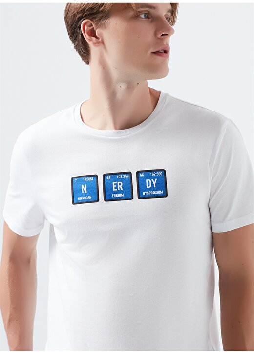 Mavi Erkek Beyaz Bisiklet Yaka T-Shirt 2