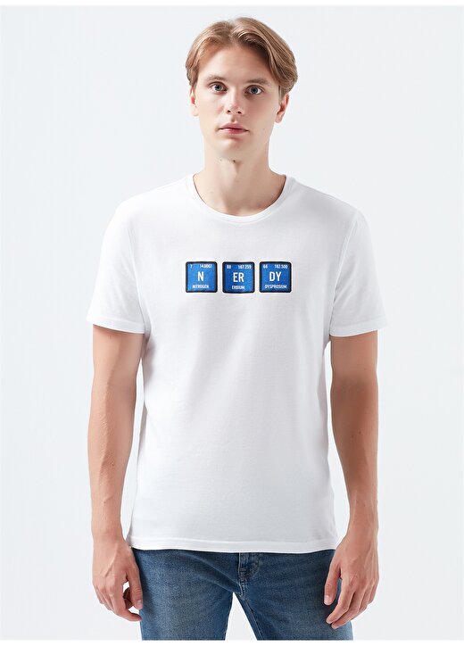 Mavi Erkek Beyaz Bisiklet Yaka T-Shirt 3