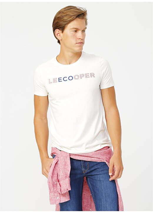Lee Cooper Yuvarlak Yaka Kısa Kollu Yazı Baskılı Beyaz Erkek T-Shirt 3