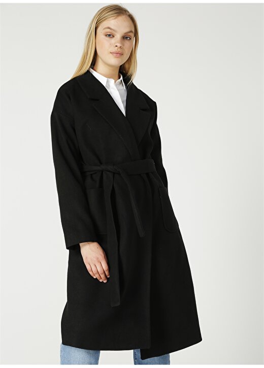 Fabrika Comfort Cm-Colombia Ceket Yaka Basic Düz Siyah Kadın Kaban 3