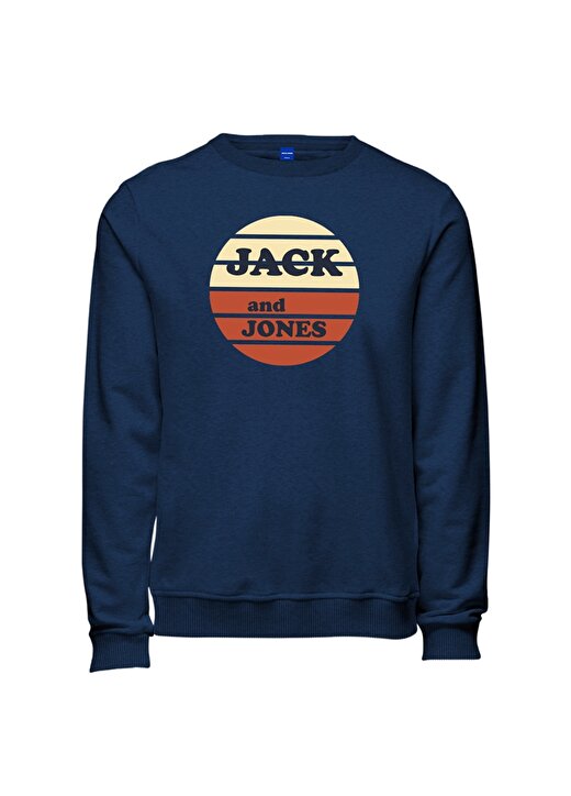 Jack & Jones 12182284 O Yaka Baskılı Erkek Koyu Mavi Sweatshirt 1