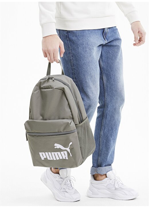 Puma Phase Backpack Çift Fermuar Kapatmalı Unisex Gri Sırt Çantası 4