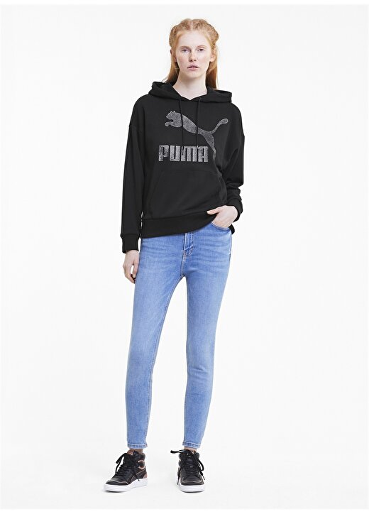 Puma Classics Logo Hoody Regular Fit Siyah Kadın Sweatshirt 3