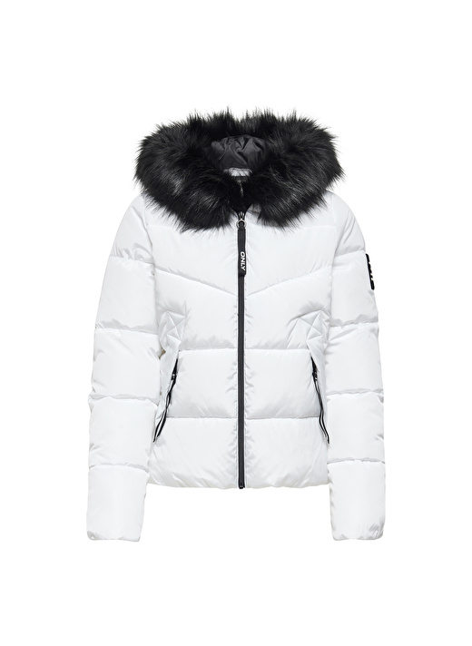 Only Onlmonica Short Puffer Jacket Cc Ot Dik Yaka Rahat Kalıp Düz Beyaz Kadın Mont 3