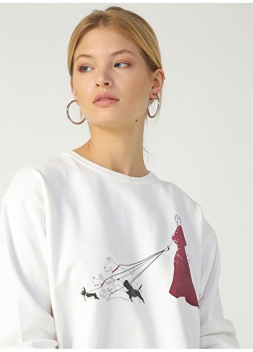 Derin Mermerci DM X Boyner Bisiklet Yaka Önü Baskılı Ekru Sweatshirt 3