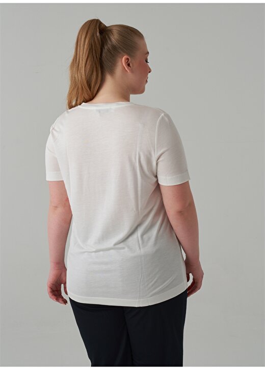 Luokk V Yaka Kısa Kollu Beyaz Kadın T-Shirt 4