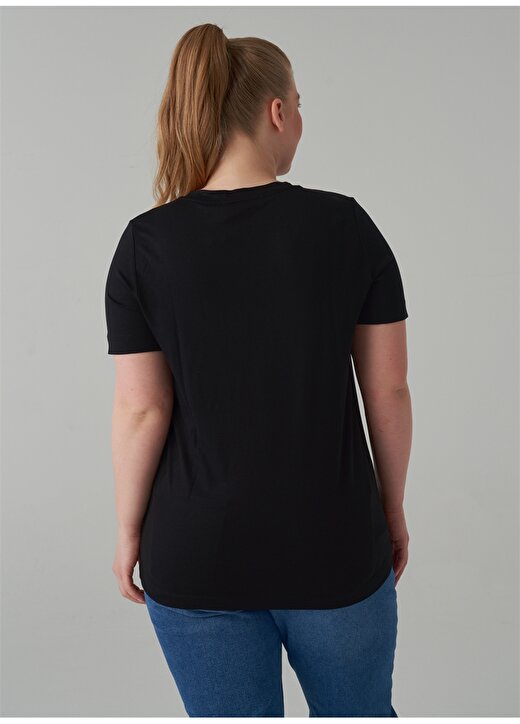 Luokk V Yaka Yarım Kollu Siyah Kadın T-Shirt 3