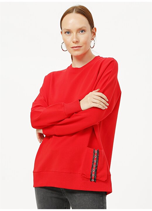 Network Slim Fit Düz Kırmızı Sweatshirt 3