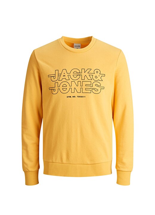 Jack & Jones 12180201 O Yaka Baskılı Erkek Sarı Sweatshirt 1