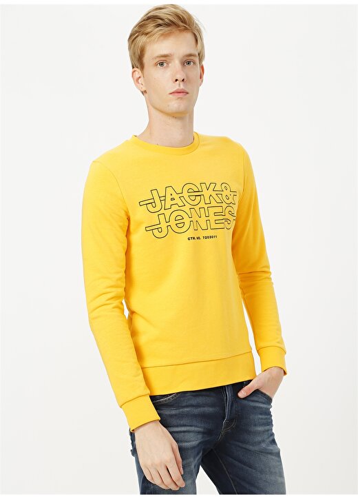 Jack & Jones 12180201 O Yaka Baskılı Erkek Sarı Sweatshirt 3