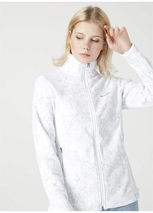 Columbia EL1012 Fast Trek Printed Jkt Dik Yaka Normal Kalıp Düz Beyaz Kadın Polar Sweatshirt 3