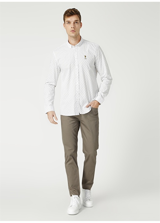 U.S. Polo Assn. Slim Fit Baskılı Beyaz Erkek Gömlek 2