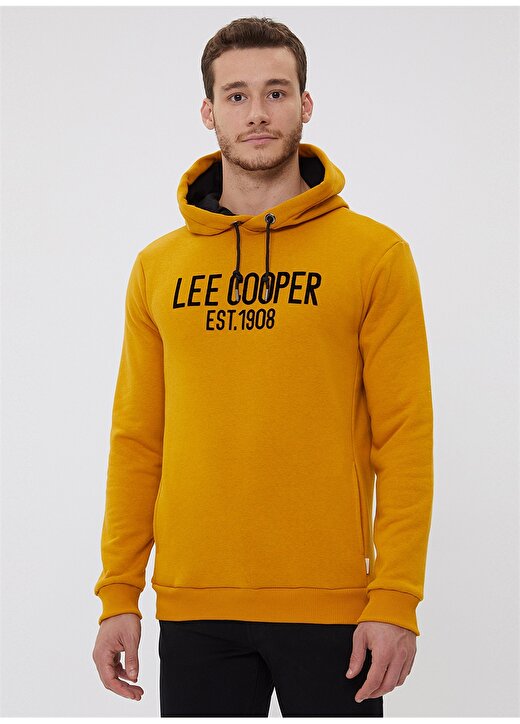 Lee Cooper Kapüşünlu Baskılı Hardal Erkek Sweatshirt 2