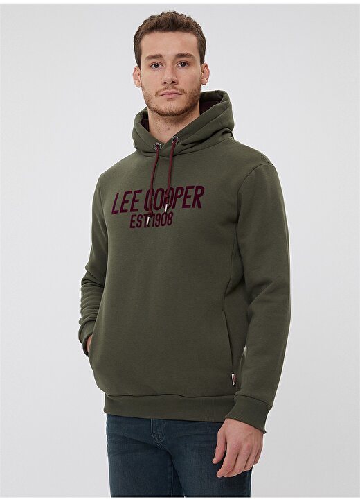 Lee Cooper 211 LCM 241071 Kapüşonlu Baskılı Haki Erkek Sweatshirt 2