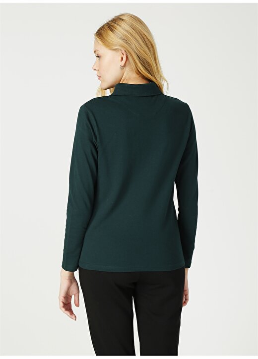 U.S. Polo Assn. Polo Yaka Slim Fit Düz Koyu Yeşil Kadın Sweatshirt 4