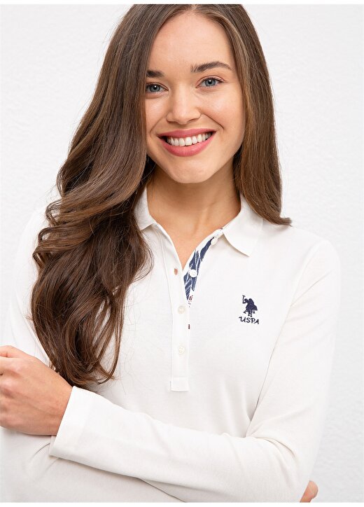 U.S. Polo Assn. Polo Yaka Slim Fit Düz Ekru Kadın Sweatshirt 2