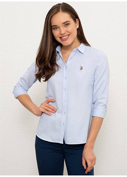 U.S. Polo Assn. Slim Fit Düz Açık Mavi Kadın Gömlek 1